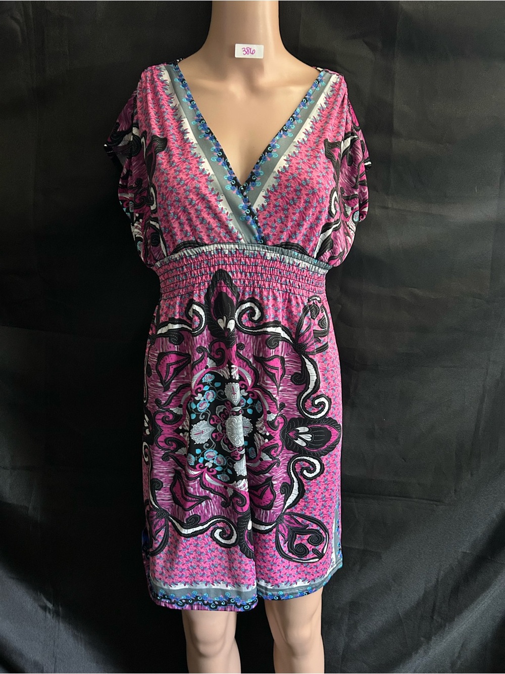 She’s Cool Women’s Pink Printed V-Neck Women’s Summer Dress MD